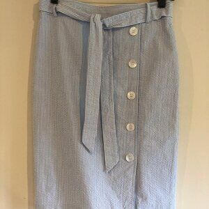 Talbots Searsucker blue and white pencil skirt